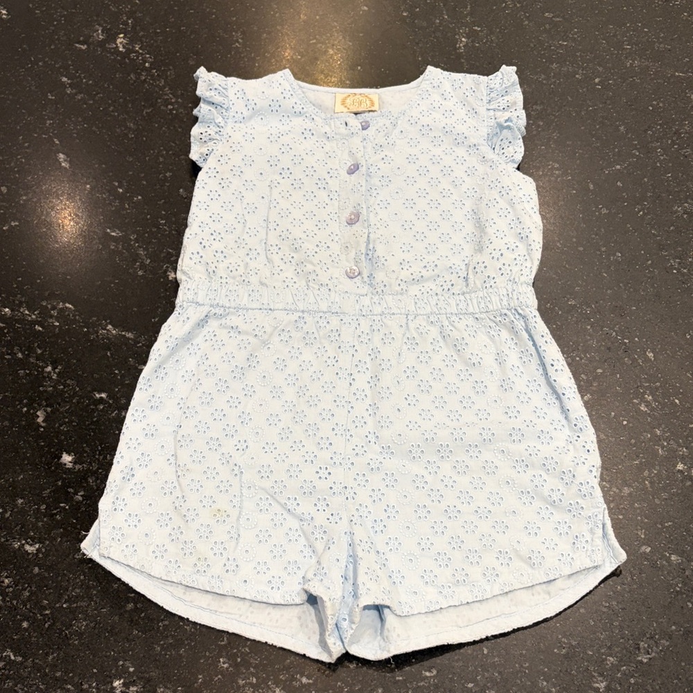 The Beaufort Bonnet Company Light Blue Eyelet Romper